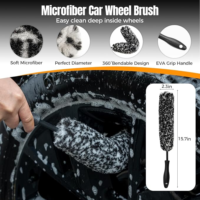 9Pcs Car Wheel Brush kit, Tire Brush, Microfiber Flat Wheel Cleaner Brush - Image 2