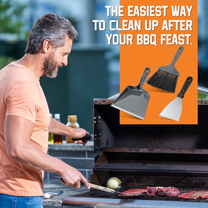 3 Piece Pellet Grill Ash Cleaning Kit, Includes Large Dust Pan, Soft Bristle - Image 6