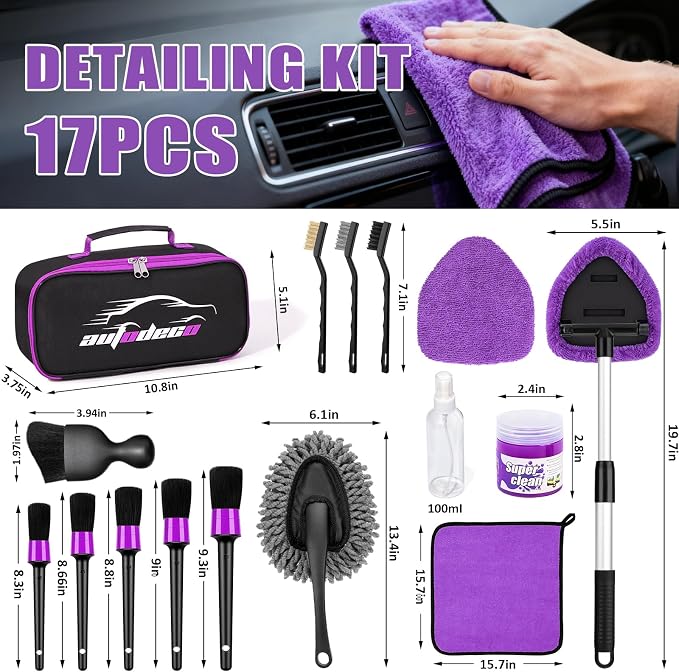 AUTODECO Windshield Cleaner Tool, Detailing Brush, Car Cleaning Kit Interior - Image 8