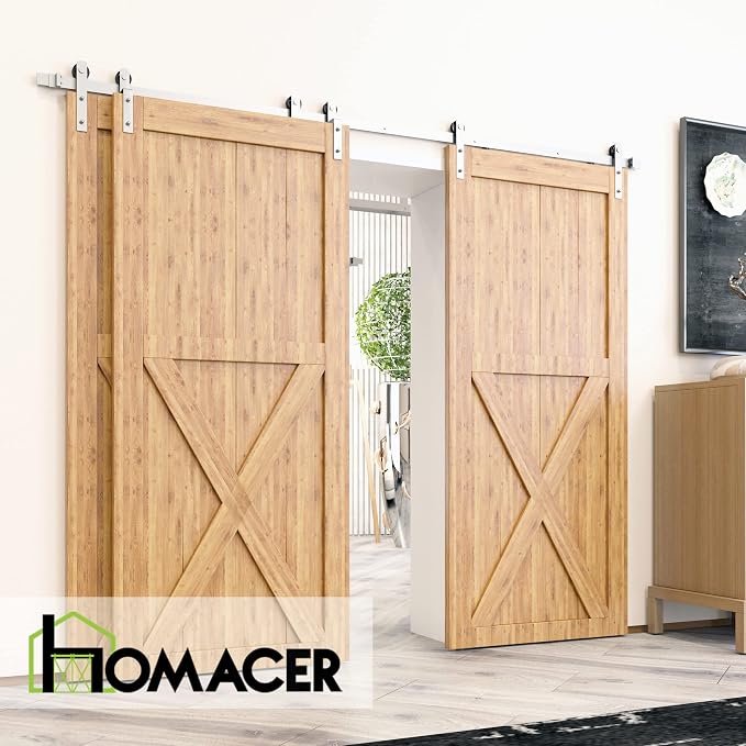 Homacer Brushed Nickel Single Track Bypass Sliding Barn Door Hardware Kit - Image 2