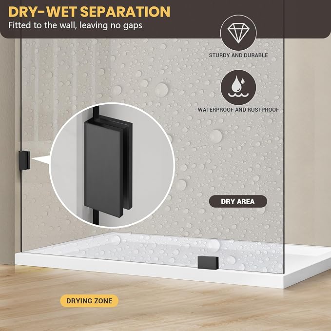 26" W x 78" H Frameless Shower Glass Panel, Single Fixed Shower Panel Screen - Image 6