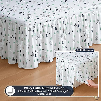Cottington Lane Ruffled Bed Skirt King Size with Split Corner, Brushed Microfiber Hotel Quality Dust Ruffle, 15 Inch Drop Gathered Bedskirt, Soft, Stylish, Shrink & Fade Resistant, Winter Forest