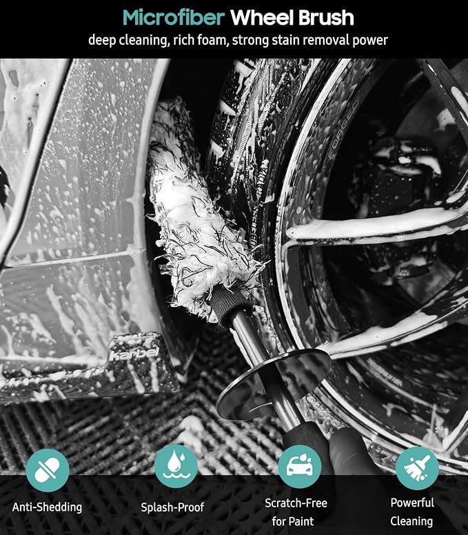 YeewayVeh 3PCS Wheel Cleaning Brush, Microfiber Flat Wheel Rim Cleaner Brush - Image 2