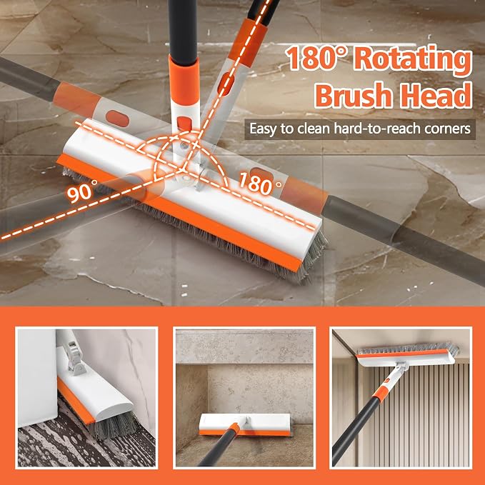 NEWE Floor Scrub Brush with Long Handle, 2 in 1 Stiff Bristles Scrubber Mop - Image 3