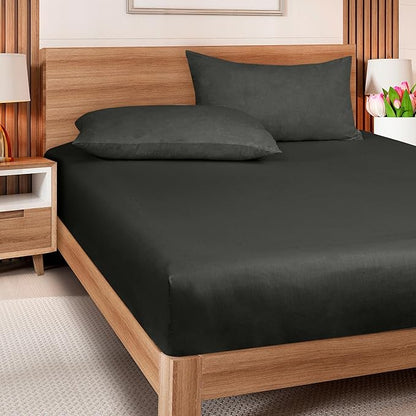 ROYALE LINENS 300 Thread Count 100% Long Staple Combed Cotton Fitted Sheet Twin - Super Soft Deep Pocket Bottom Sheet - Fitted Sheets Only - Elastic Sheets (Twin, Black)