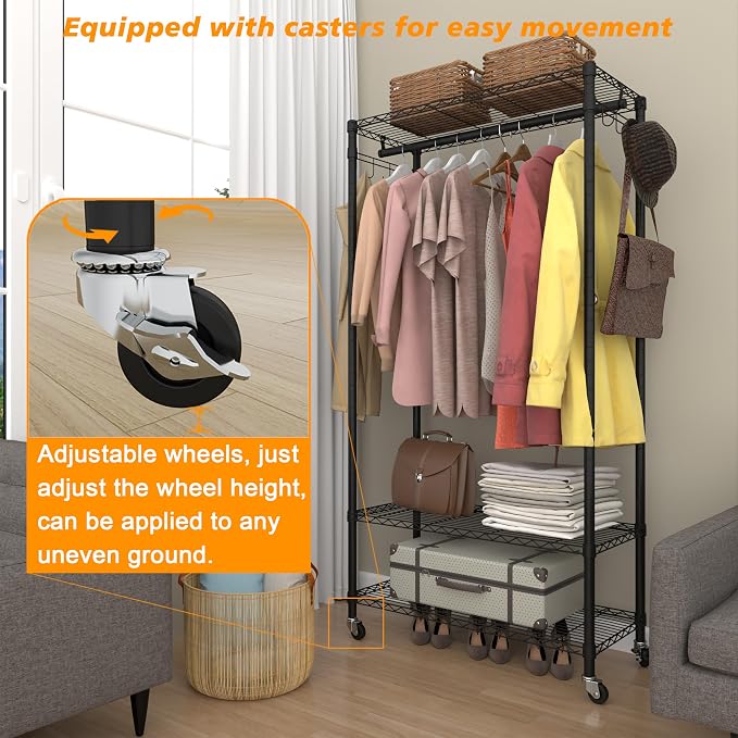 Rolling Portable Garment Rack, Freestanding Clothes Racks, Portable Closet - Image 3