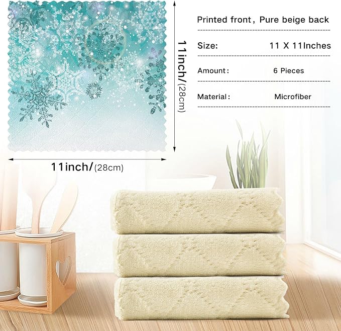 ALAZA Dish Towels Kitchen Cleaning Cloths Silver Winter Teal Turquoise - Image 3