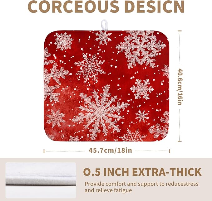 Christmas Dish Drying Mat for Kitchen Counter 16x18 Inch Red Snowflake Xmas - Image 2