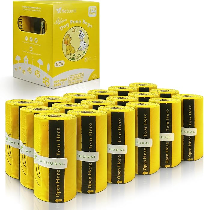 Certified Compostable Dog Poop Bags-270 Bags 18Rolls, Poop Bags by Welcometonatuural
