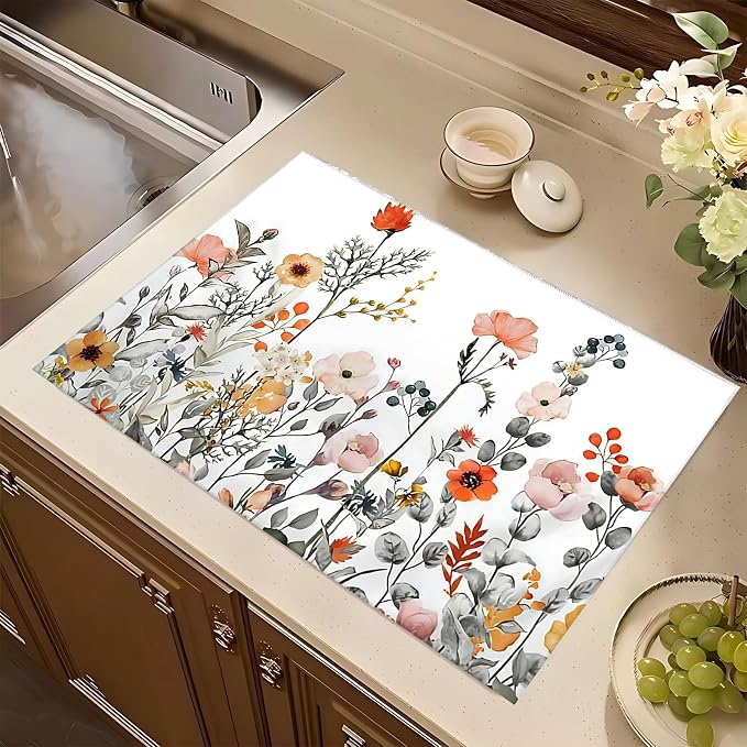Colorful Wildflowers Dish Drying Mat 18x24 inches Microfiber Absorbent Fast Dry - Image 5