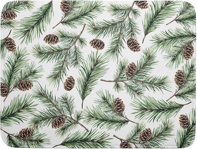 Winter Dish Drying Mat for Kitchen Counter Pine Needle Cone Festival Xmas by Unknown