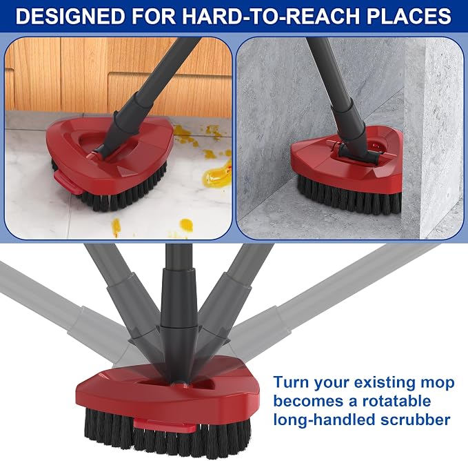 Scrub Brush with Mop Base for 2-Tank Spin Mop Systems, Triangle Floor Scrubber - Image 5