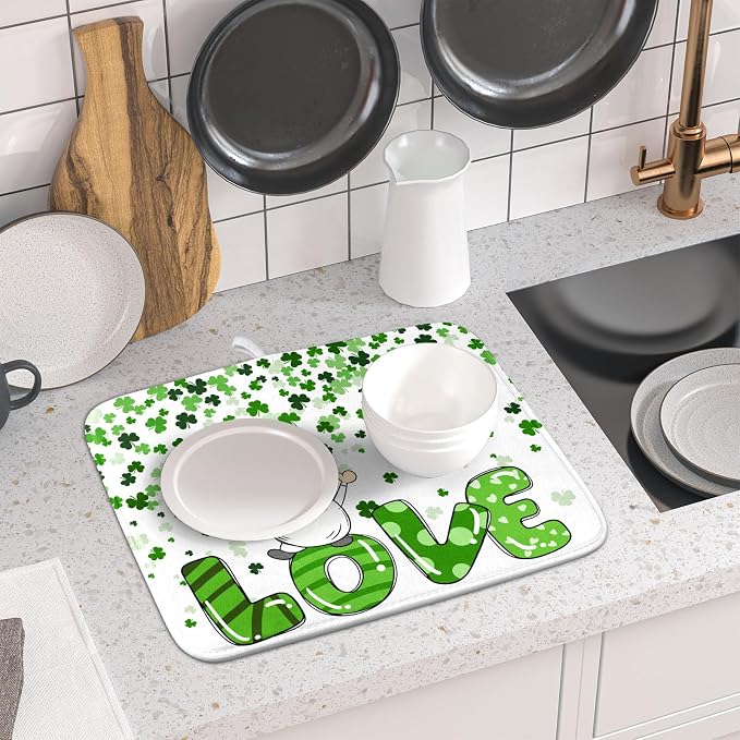 St Patrick's Day Gnomes Love Dish Drying Mat - Image 6