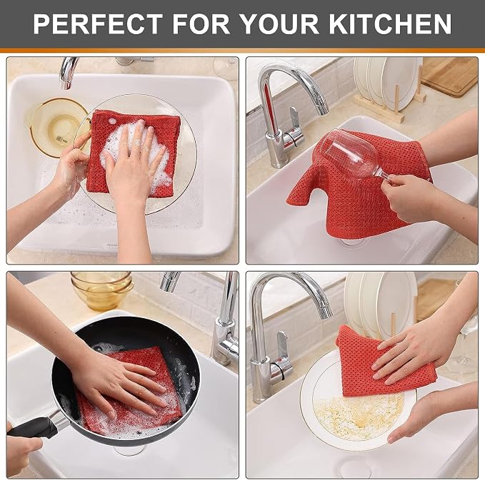 Kitinjoy 100% Cotton Kitchen Dish Cloths, 8 Pack Waffle Weave Ultra Soft - Image 5