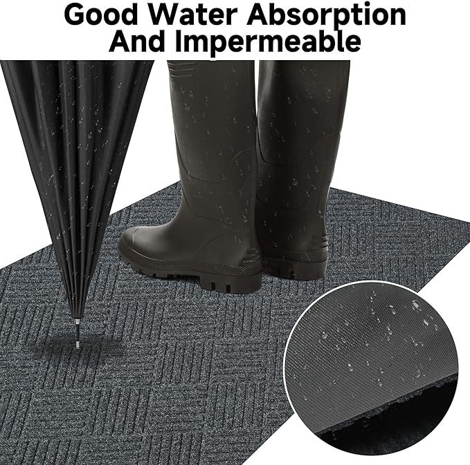 jxgzyy Commercial Hallway Runner Rugs 2'11" x 9'10", Non-Slip Indoor Outdoor Doormat, Heavy Duty Floor Mat for Entrance, Porch, Patio, Garage, High Traffic Area, Dark Grey