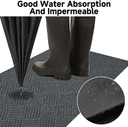 jxgzyy Commercial Hallway Runner Rugs 2'11" x 9'10", Non-Slip Indoor Outdoor Doormat, Heavy Duty Floor Mat for Entrance, Porch, Patio, Garage, High Traffic Area, Dark Grey