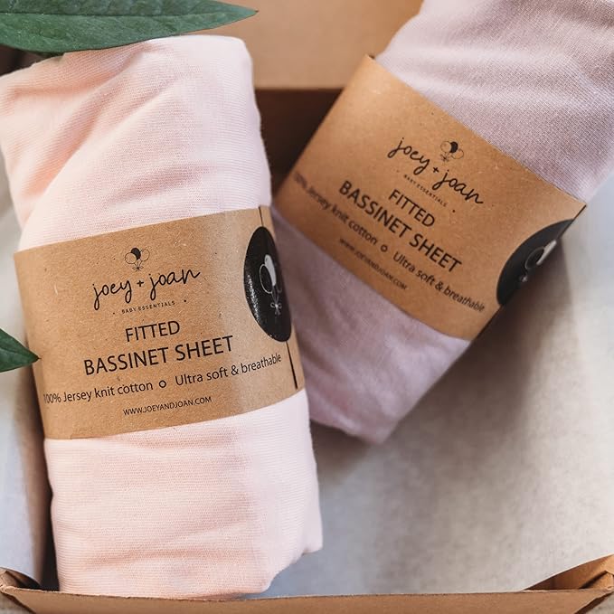 Bedside Sleeper Bassinet Sheets for 32 x 19 Inch Mattress Pad – Compatible with Ronbei, Pamobabe, Nordmiex Bassinet – 100% Jersey Cotton – Pale Pink + Lilac – 2 Pack