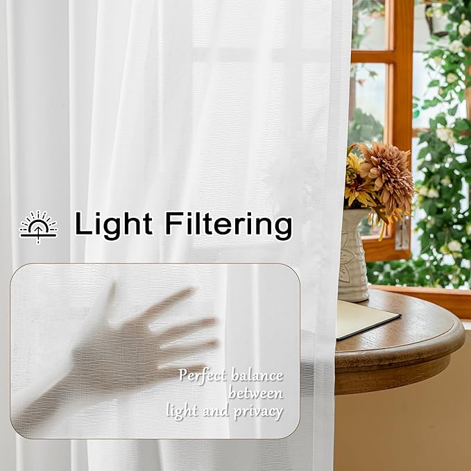 MAIHER 84 Inch Wide White Pinch Pleat Curtains 96 Inches Long for Living Room Sheer Pleated Drapes with Hooks Tree Branch Light Filtering 96 Inch Curtains for Patio, White, 84" W x 96" L, 2 Panels