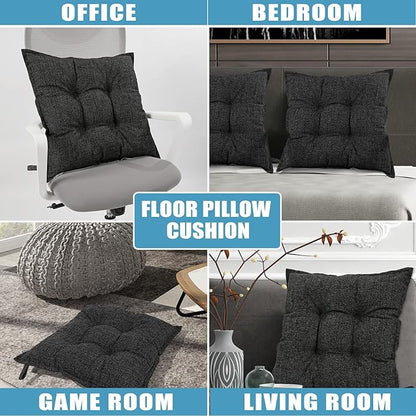 SINSOSSO Large Floor Pillows 22", Thickened Bite-Size Memory Foam Square Non-Slip Cushions for Office Back Support/Yoga/Chair Seat, Fashionable Color-Blocked Fabric & Washable, Black-Gray, 2 PCS