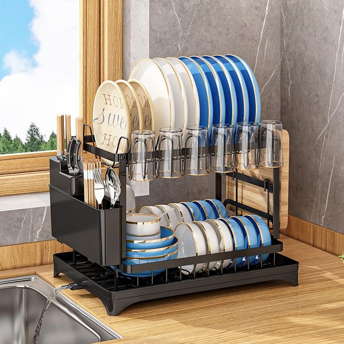 Dish Drying Rack for Kitchen Counter 2 Tier Iron Dish Drainer by AIDERLY