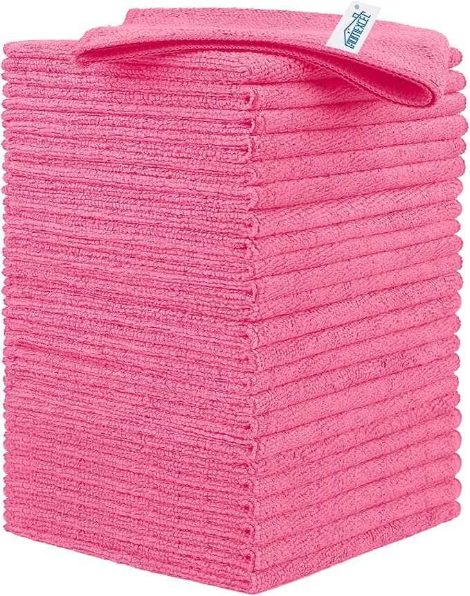 HOMEXCEL Pink Microfiber Cleaning Cloth, 24 Pack Cleaning Towels by HOMEXCEL