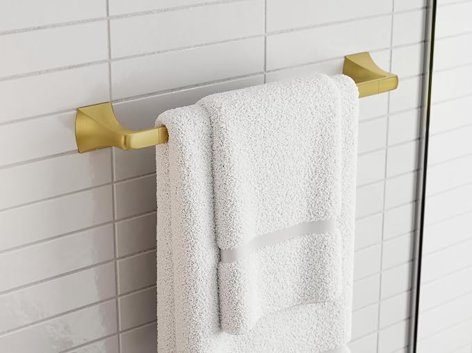 Pfister Bruxie Bath Towel Bar for Bathroom, Wall-Mounted, Brushed Gold Finish - Image 2