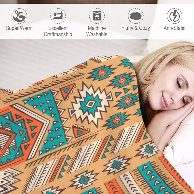 Aztec Throw Blanket, Tribal Navajo Print Native Blanket for Camping Outdoor Couch Sofa Bed 30"x40"