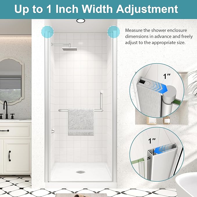 Frameless Pivot Shower Door 24"-26" Wx72 H, 1/4" Clear Nano Coated Tempered - Image 4