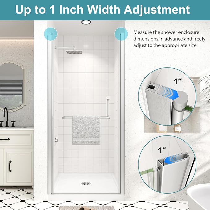 Frameless Pivot Shower Door 28"-30" Wx72 H, 1/4" Clear Nano Coated Tempered - Image 5