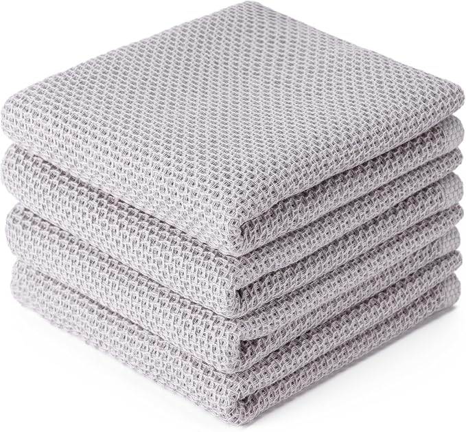 BOOMIBOO 4-Pack Dish Towels, 100% Cotton Waffle Weave, Ultra Soft Absorbent by BOOMIBOO