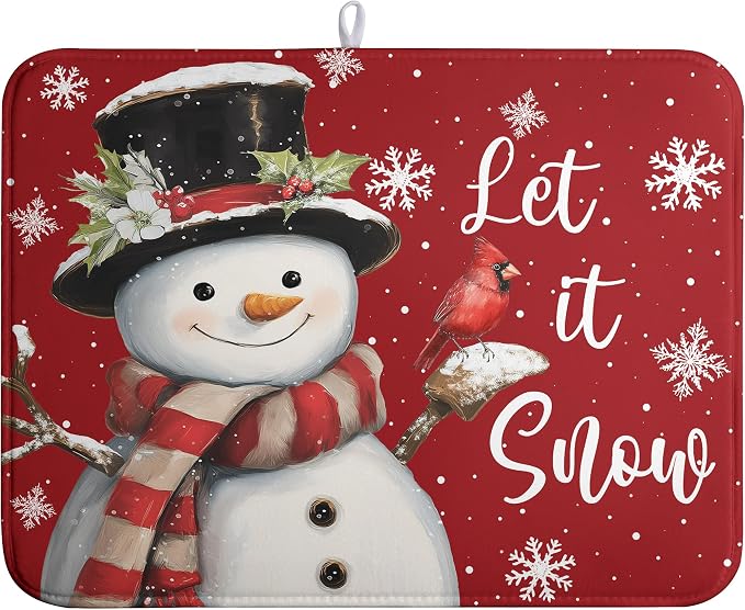 Snowman Christmas Dish Drying Mat Winter Drying Mats by Wnoesat