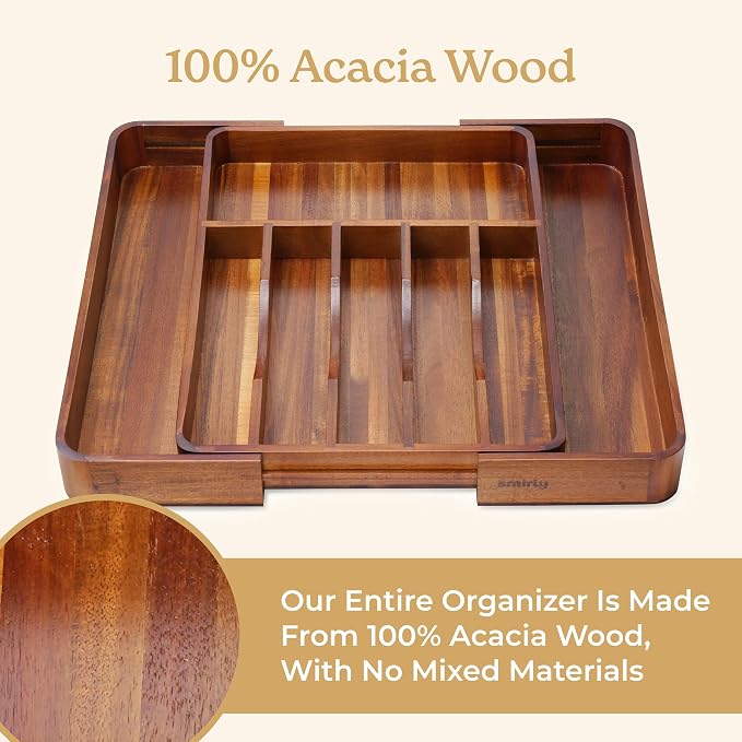 SMIRLY Silverware Drawer Organizer – Bamboo Kitchen Drawer Organizer, - Image 3