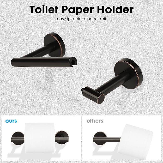 Oil Rubbed Bronze Toilet Paper Holder, Stainless Steel Towel Ring, Double Post - Image 5