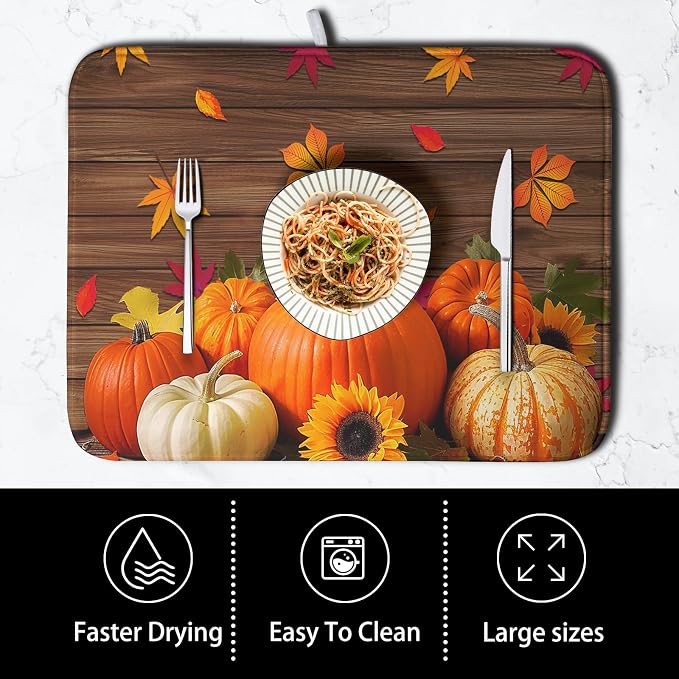 AutumnThanksgiving Pumpkin Dish Drying Mat - Image 4