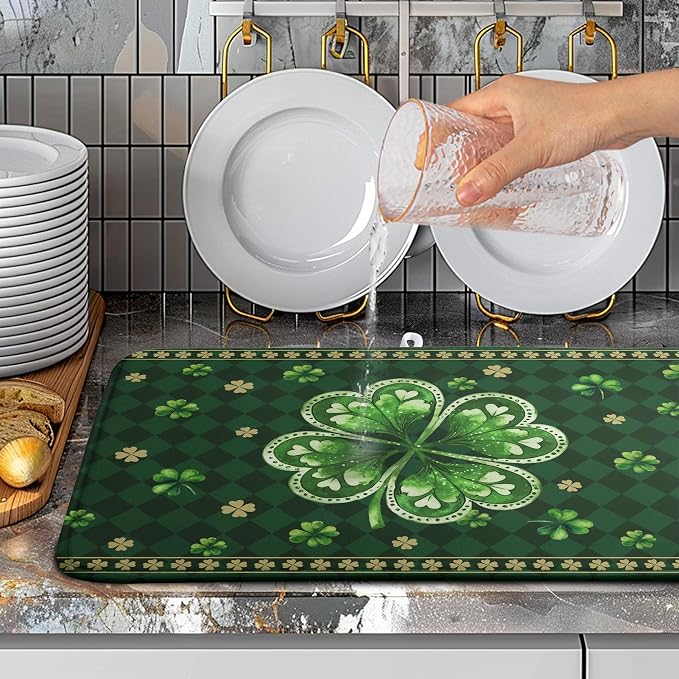 St Patrick's Day Shamrock Dish Drying Mat Green Spring Kitchen Dish Drying Pad - Image 4