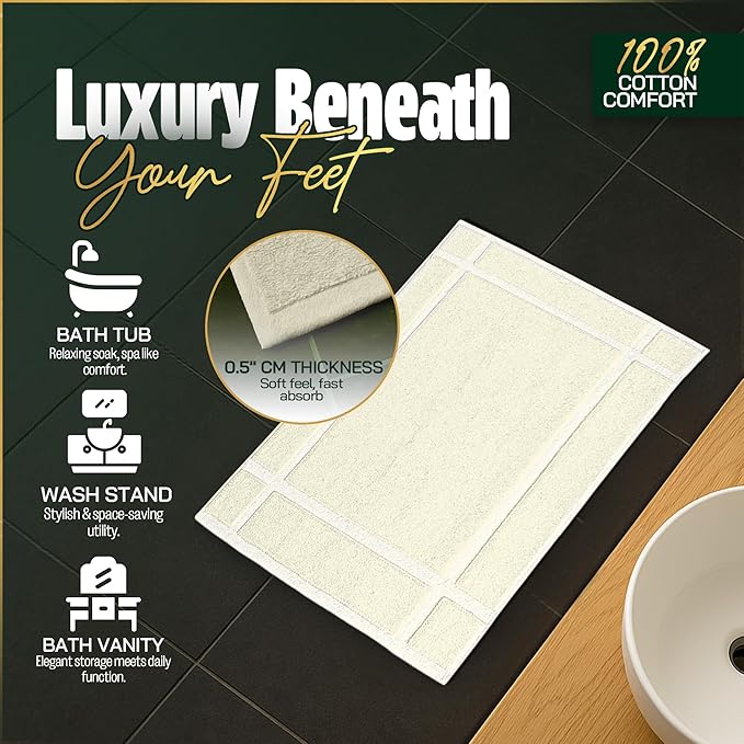 Pearl Linens Pack of 2 100% Cotton Bath Mat 18x25 inches, Soft & Absorbent - Image 6