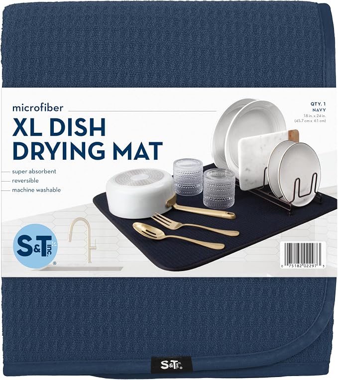 S&T INC. Dish Drying Mat XL, 18” x 24”, Absorbent Microfiber Kitchen Counter Mat - Image 8