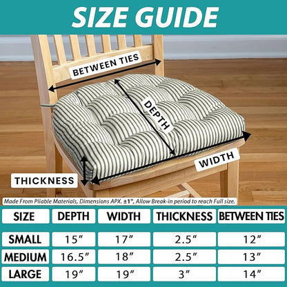 Barnett Home Decor Chair Cushions for Dining Chairs - 15x17 Kitchen Chair Cushions - Machine Washable, 100% Cotton, Made in USA - Latex Foam Chair Pads - Farmhouse Check Black and White Pack of 4