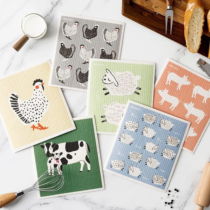 RECYCO Swedish Dishcloths for Kitchen | 6 Pack Farmhouse Friends Washable Dish - Image 2