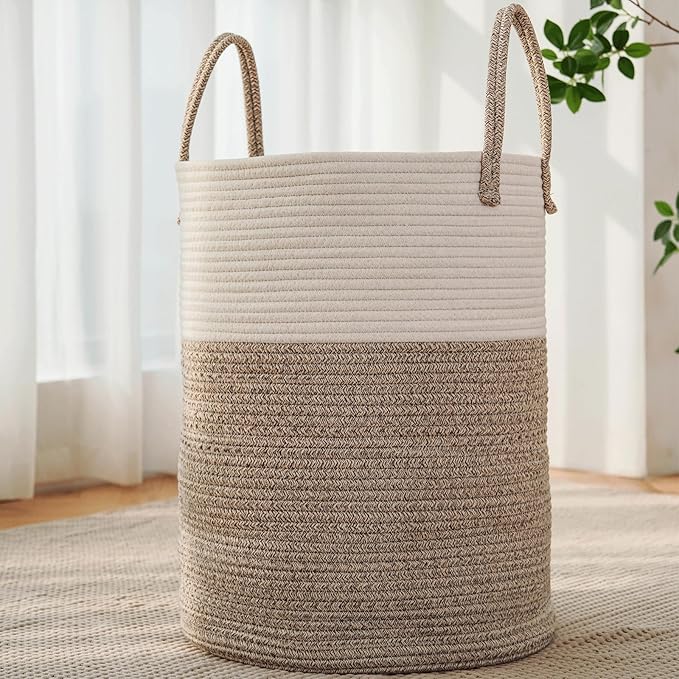 Large Woven Laundry Basket Hamper, 100L Cotton Rope Storage Bin by JMvicyroam
