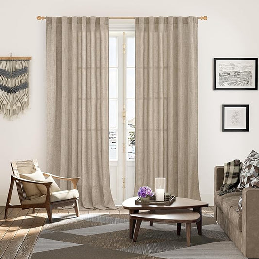 YoungsTex Linen Semi Sheer Curtains 95 Inches Long 2 Panels - Image 2