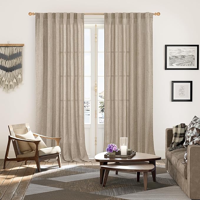 YoungsTex 90 Inch Length Linen Semi Sheer Curtains - Image 2
