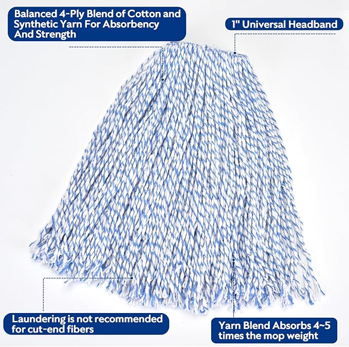 MATTHEW CLEANING Looped-Open Cotton Wet Mop 1.25'' Universal Headband Heavy - Image 3