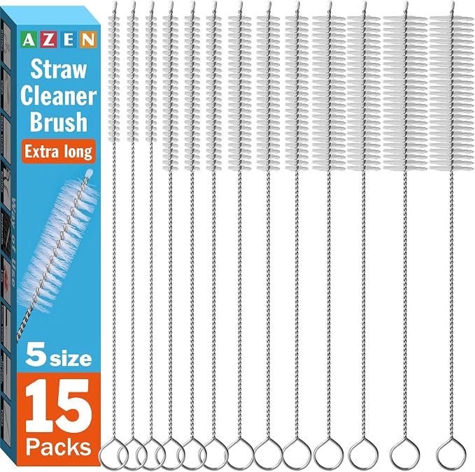 AZEN 15 Pack Straw Cleaner Brush Set, 12 inch Extra Long, 5 Different Diameters by AZEN