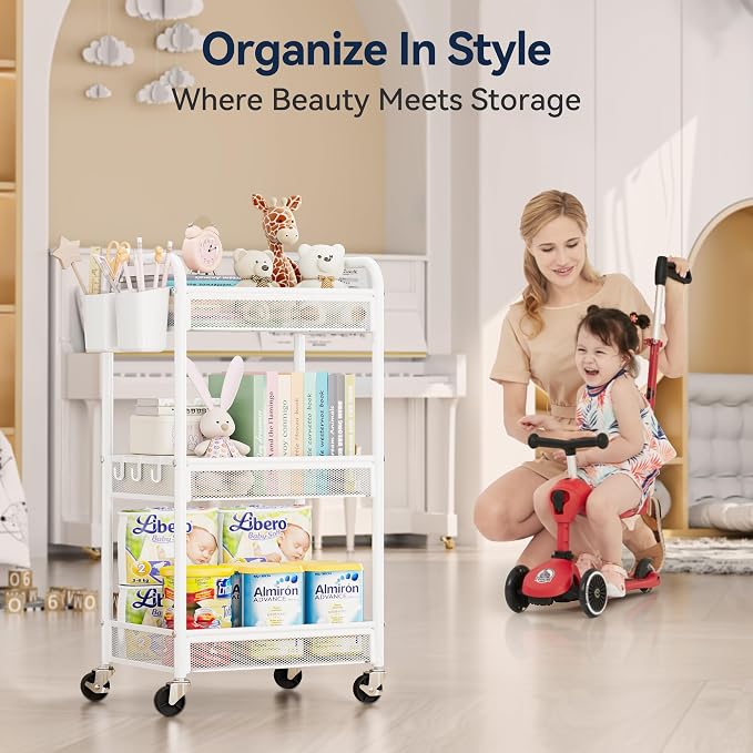 YASONIC 3 Tier Rolling Cart – Metal Utility Storage Cart - Image 8