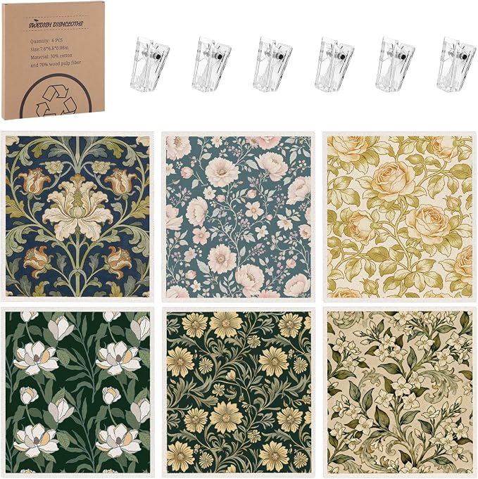 Needbrock 6 Pack William Morris Swedish Dishcloths by Needbrock