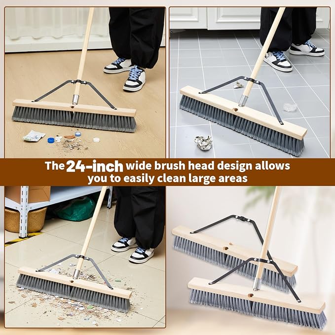 Maxdot 2 Pcs 24” Fine-Sweep Push Broom Head, Threaded Wood Block - Image 5