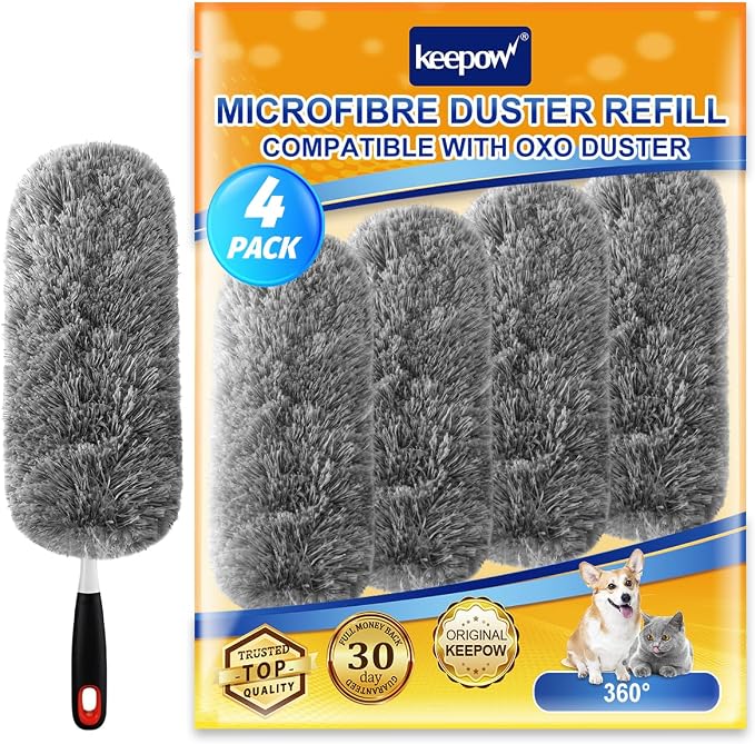 KEEPOW 4 Pack Upgraded Microfiber Duster Refills Compatible by KEEPOW