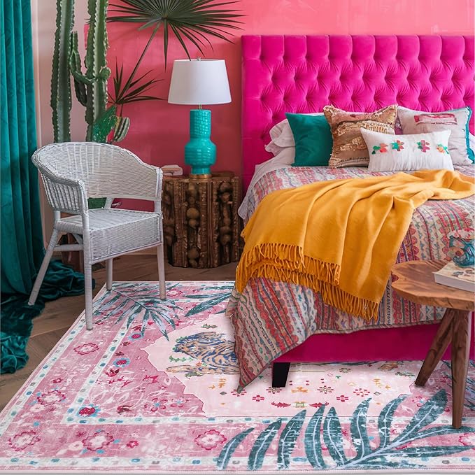 3x5 FT Leopard Rug for Living Room Light Pink Leopard Vintage Animal Rug - Image 7
