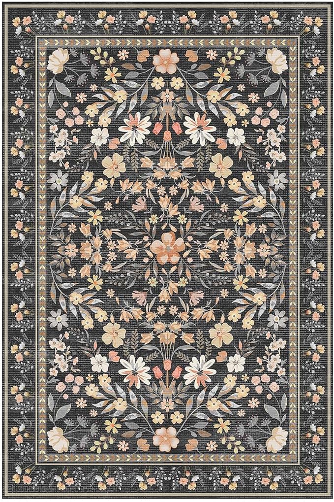 3x5 Rug for Entryway Bedroom, Floral Vintage Retro Boho Throw Rug, Non Slip & - Image 4